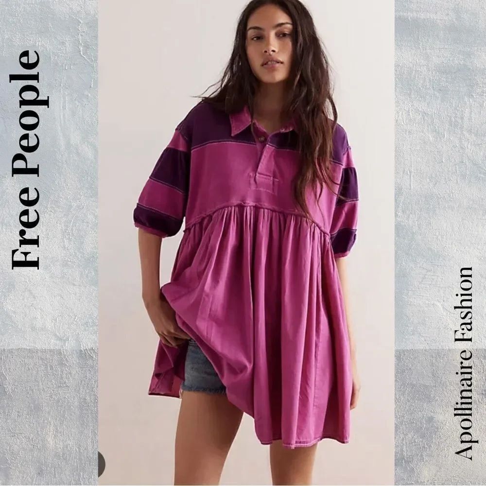 Free People Remy Rugby Tunic In Wineberry Medium New